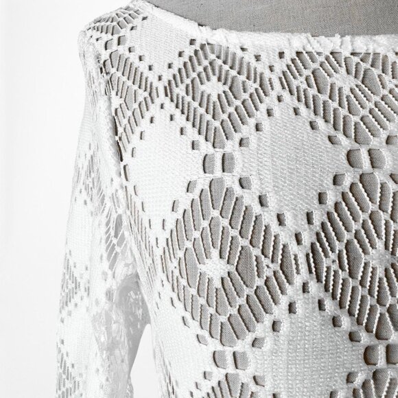 H&M White Crochet Sheer Long Sleeve Side Slit Maxi Bodycon Beach Dress Size XS/S - Picture 8 of 8